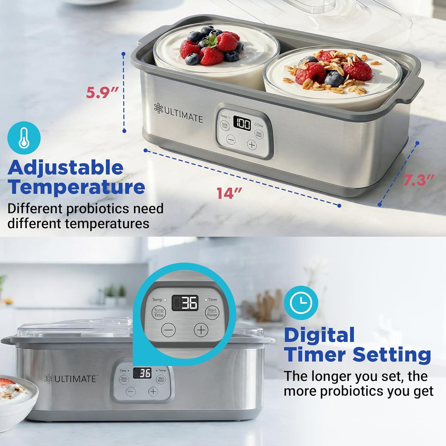 Ultimate Probiotic Yogurt Maker | Buy Now & Get 16 FREE 6 oz BPA-Free Glass Jars + 2 FREE Packs of Oats + 1 FREE Honey