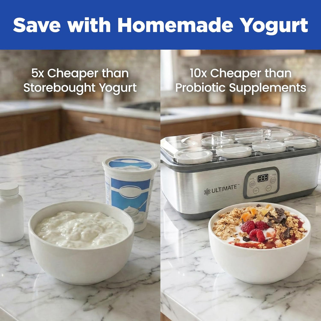 Ultimate Probiotic Yogurt Maker | Buy Now & Get 16 FREE 6 oz BPA-Free Glass Jars + 2 FREE Packs of Oats + 1 FREE Honey