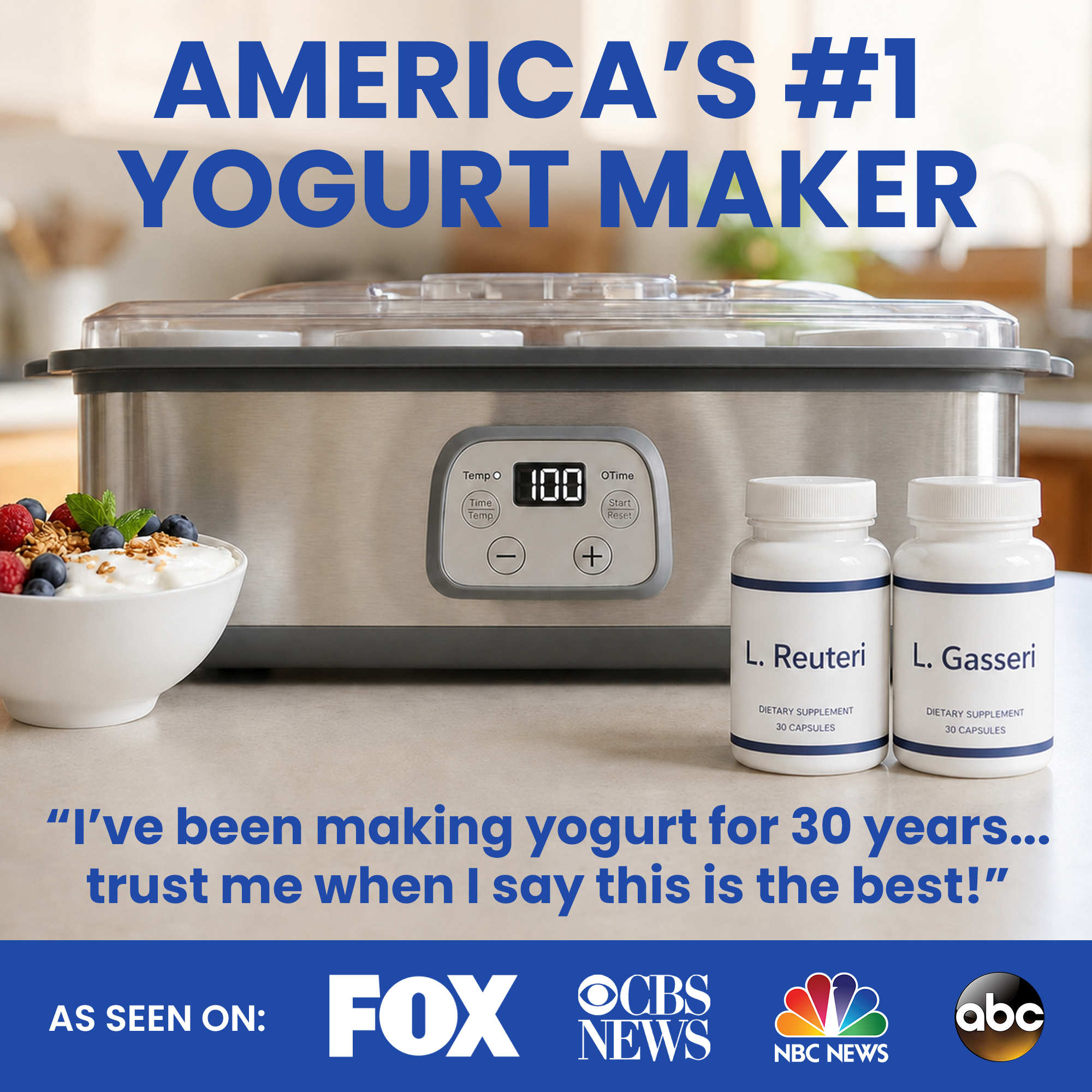 Ultimate Probiotic Yogurt Maker | Buy Now & Get 16 FREE 6 oz BPA-Free Glass Jars + 2 FREE Packs of Oats + 1 FREE Honey