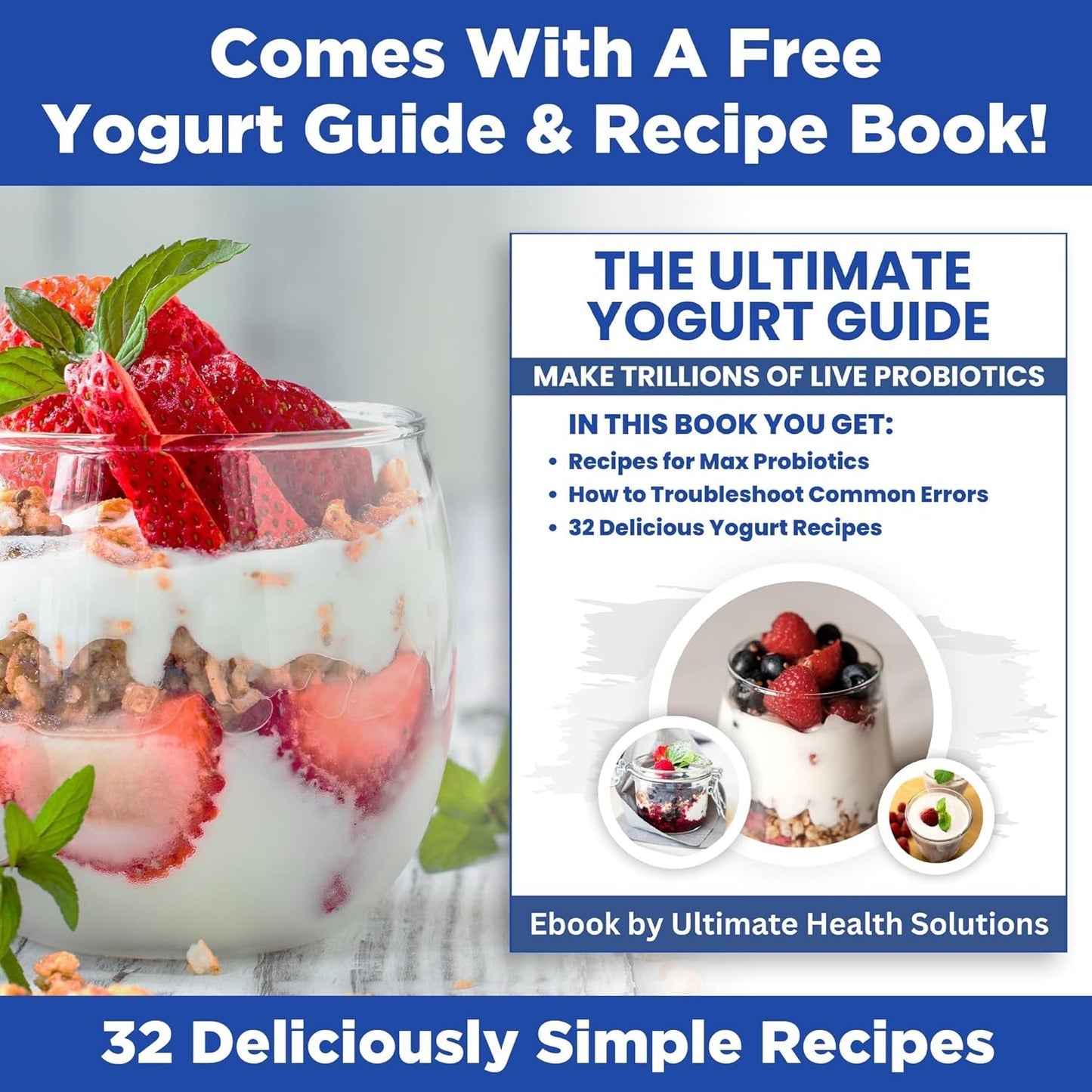Ultimate Probiotic Yogurt Maker | Buy Now & Get 16 FREE 6 oz BPA-Free Glass Jars + 2 FREE Packs of Oats + 1 FREE Honey
