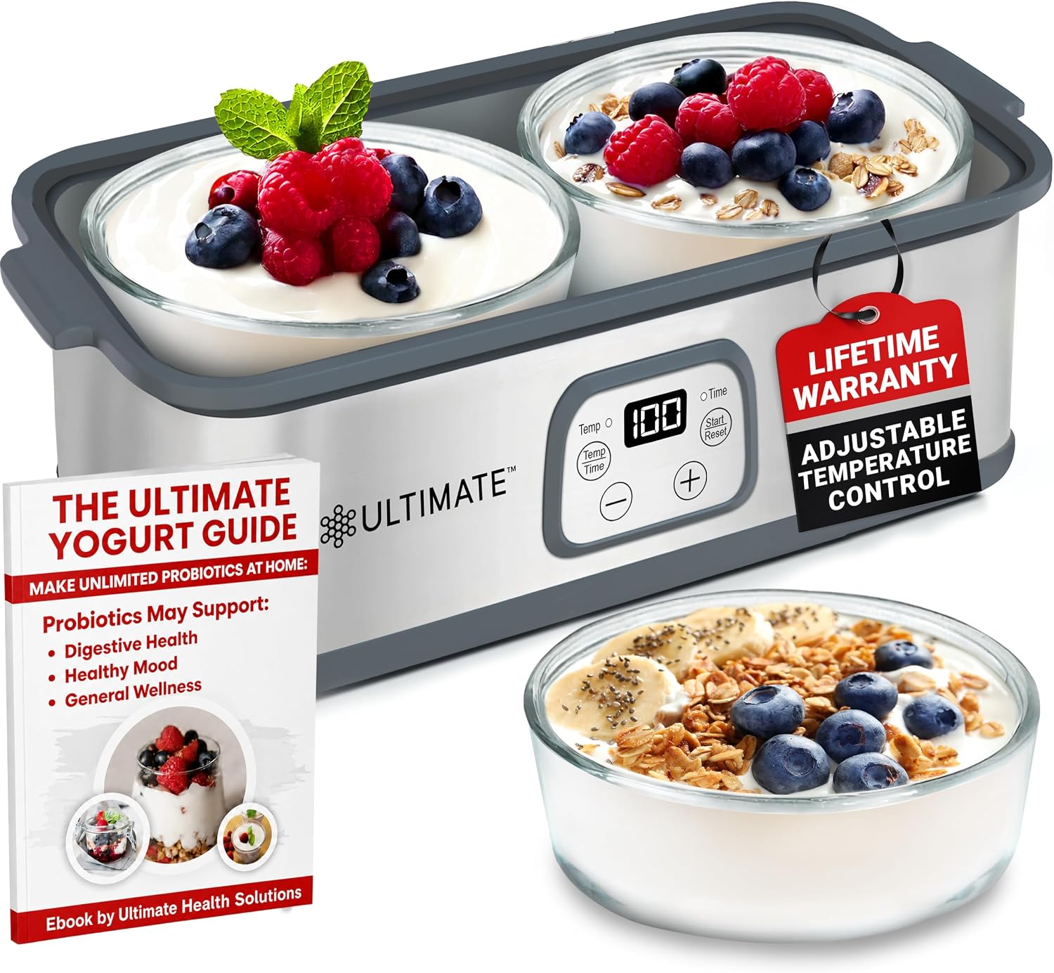 Ultimate Probiotic Yogurt Maker | Buy Now & Get 16 FREE 6 oz BPA-Free Glass Jars + 2 FREE Packs of Oats + 1 FREE Honey