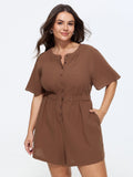 Cotton Split Neckline Pockets Romper