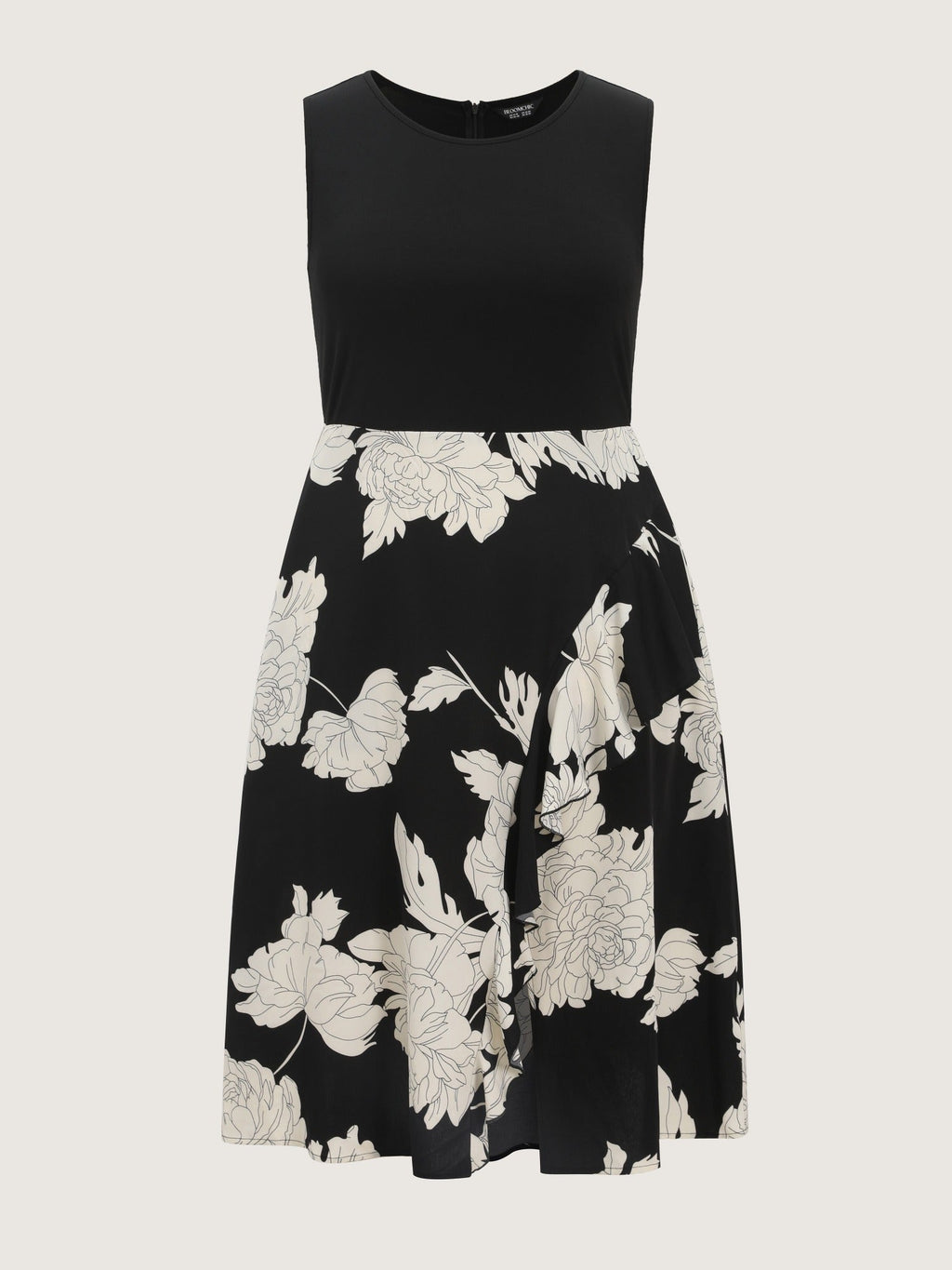 Floral Print Color Contrast Sleeveless Midi Dress