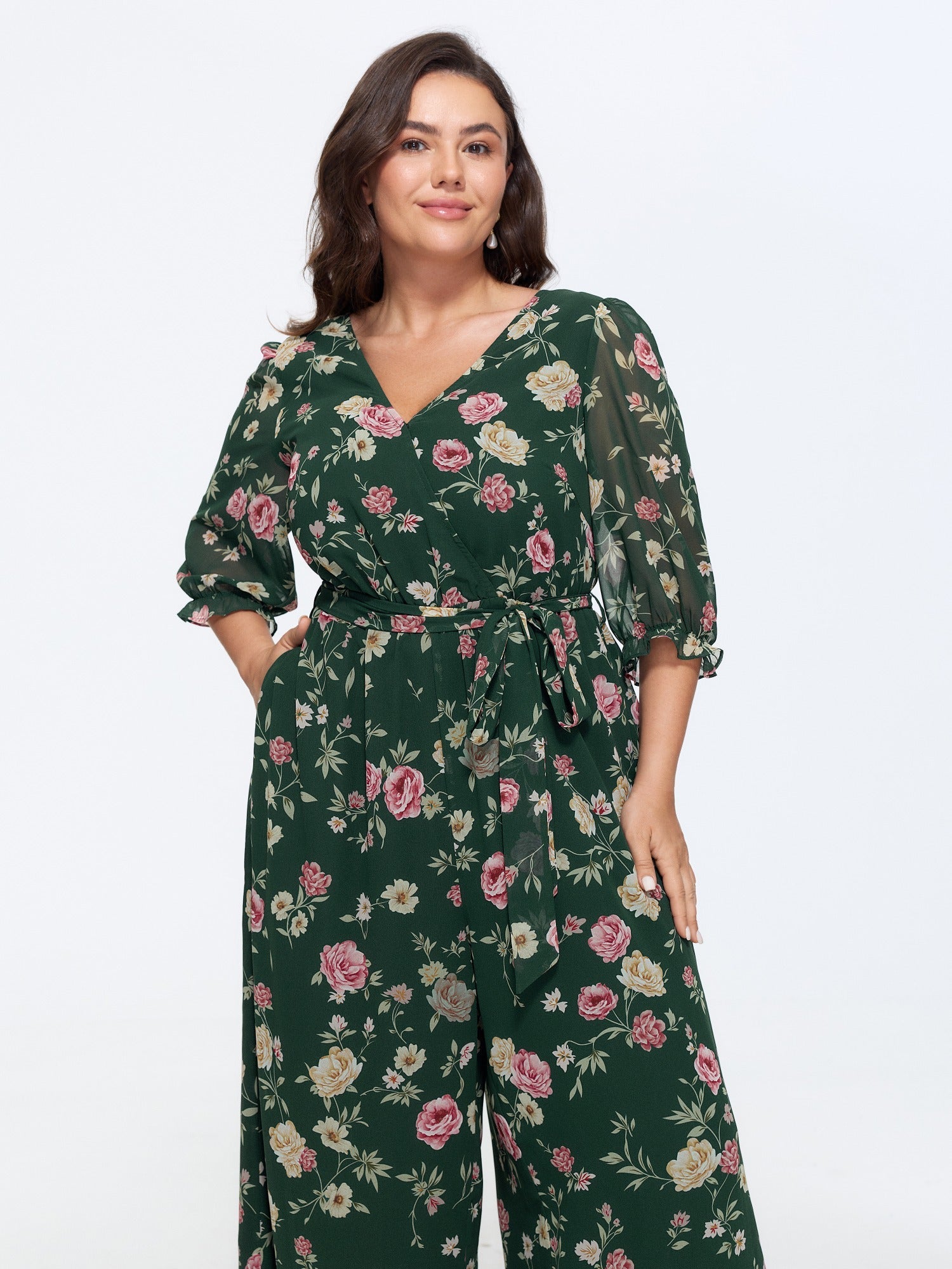 Floral Print Stretchy Waist Drawstring Jumpsuit