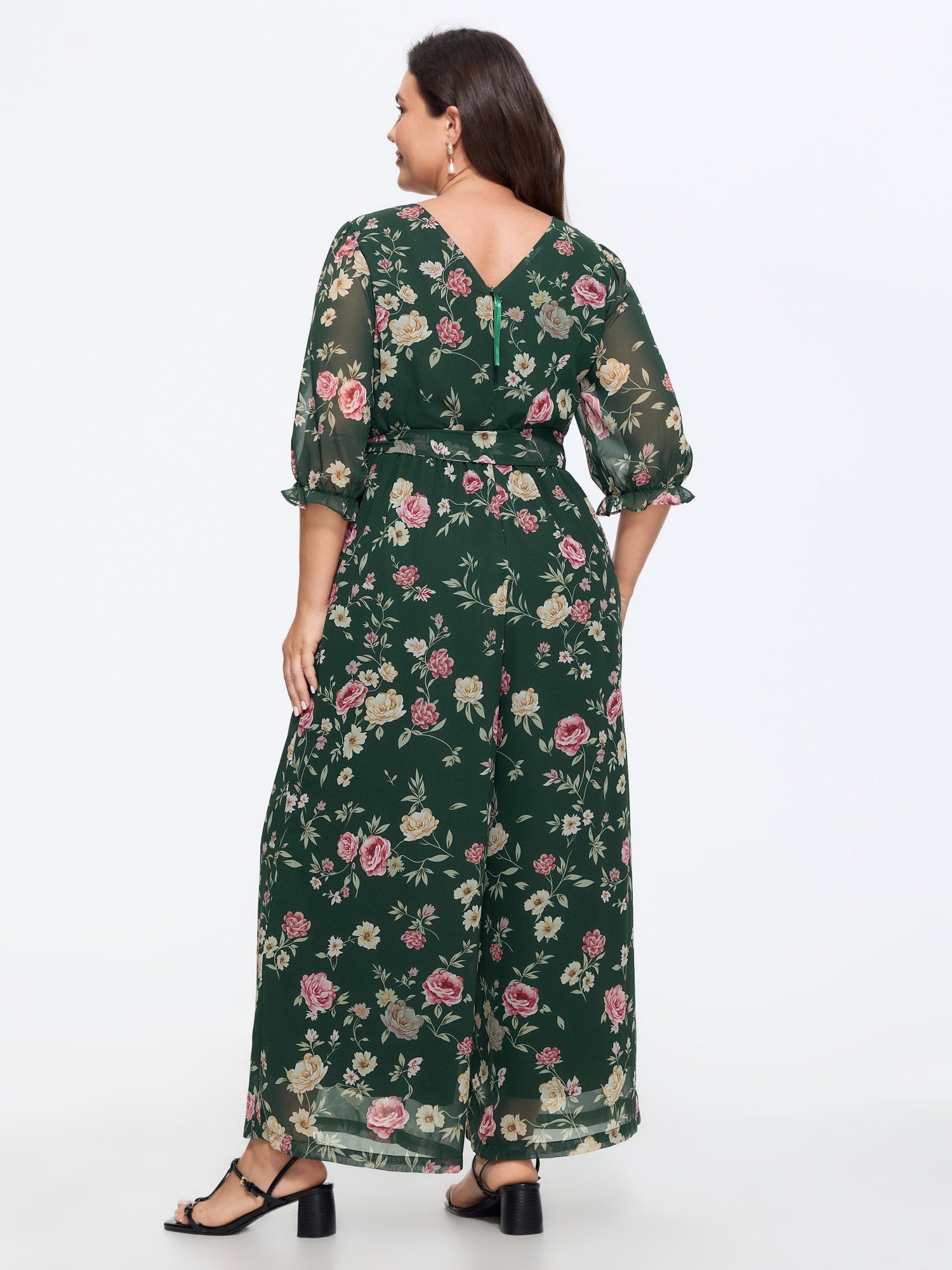 Floral Print Stretchy Waist Drawstring Jumpsuit