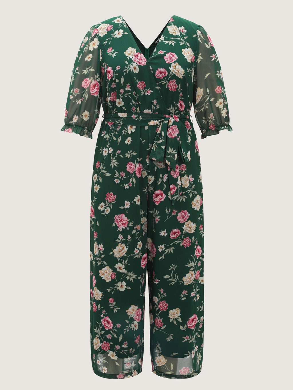 Floral Print Stretchy Waist Drawstring Jumpsuit