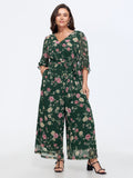 Floral Print Stretchy Waist Drawstring Jumpsuit