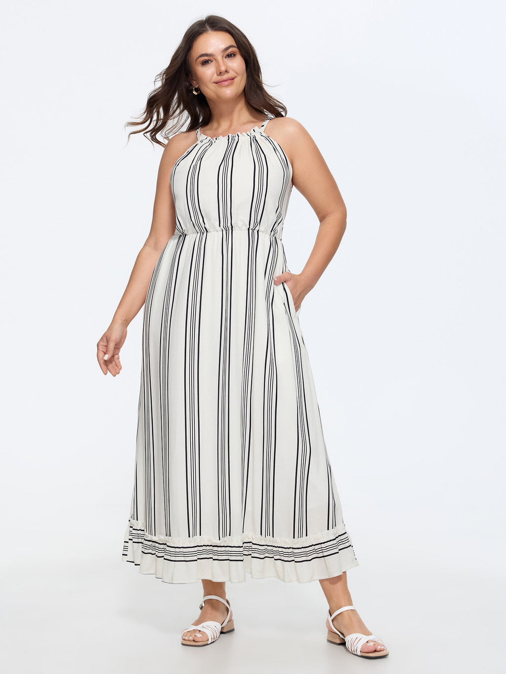 Supersoft Striped Print Halter Maxi Dress