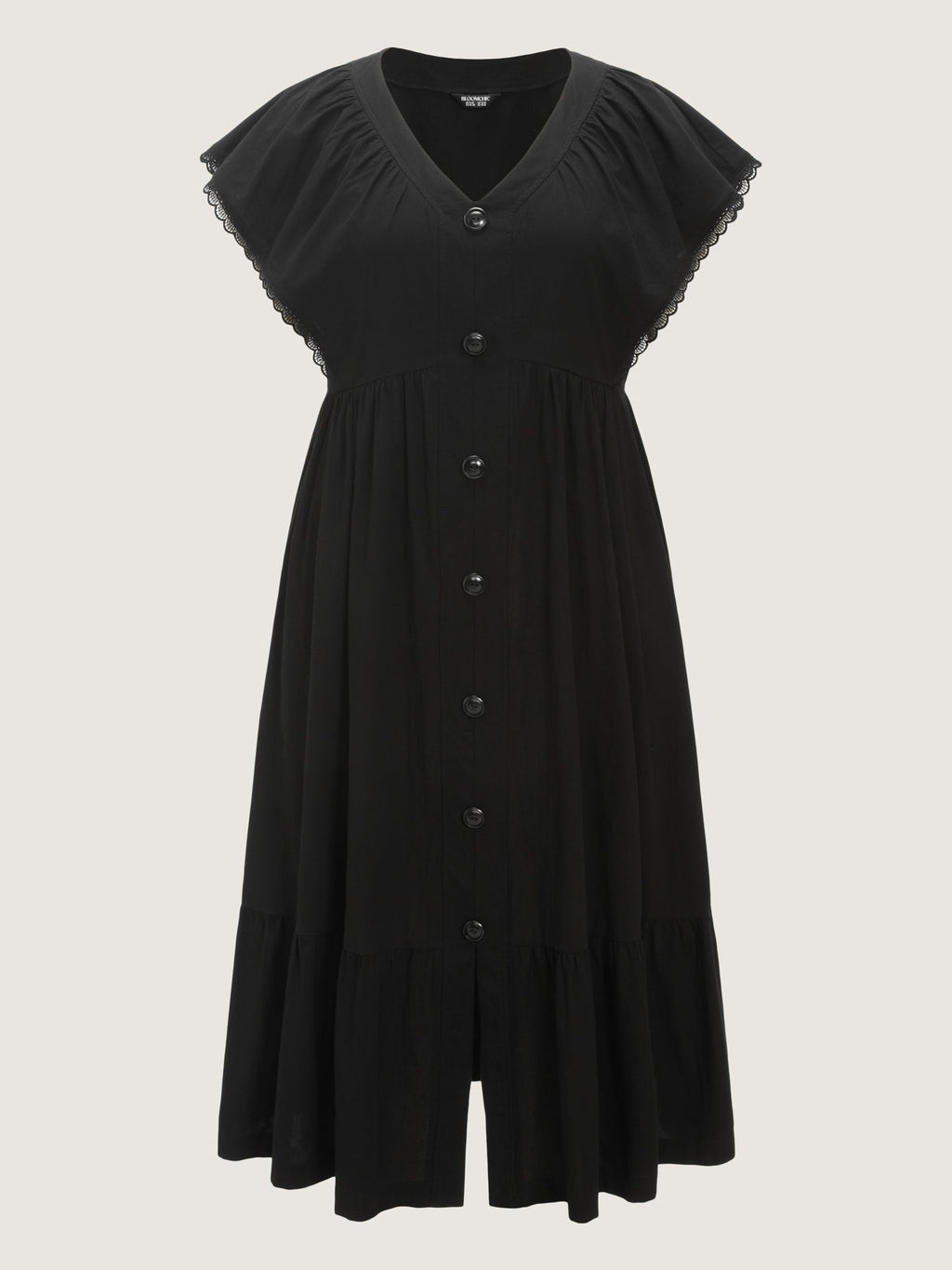 Cotton Button-Front Split Hem Midi Dress