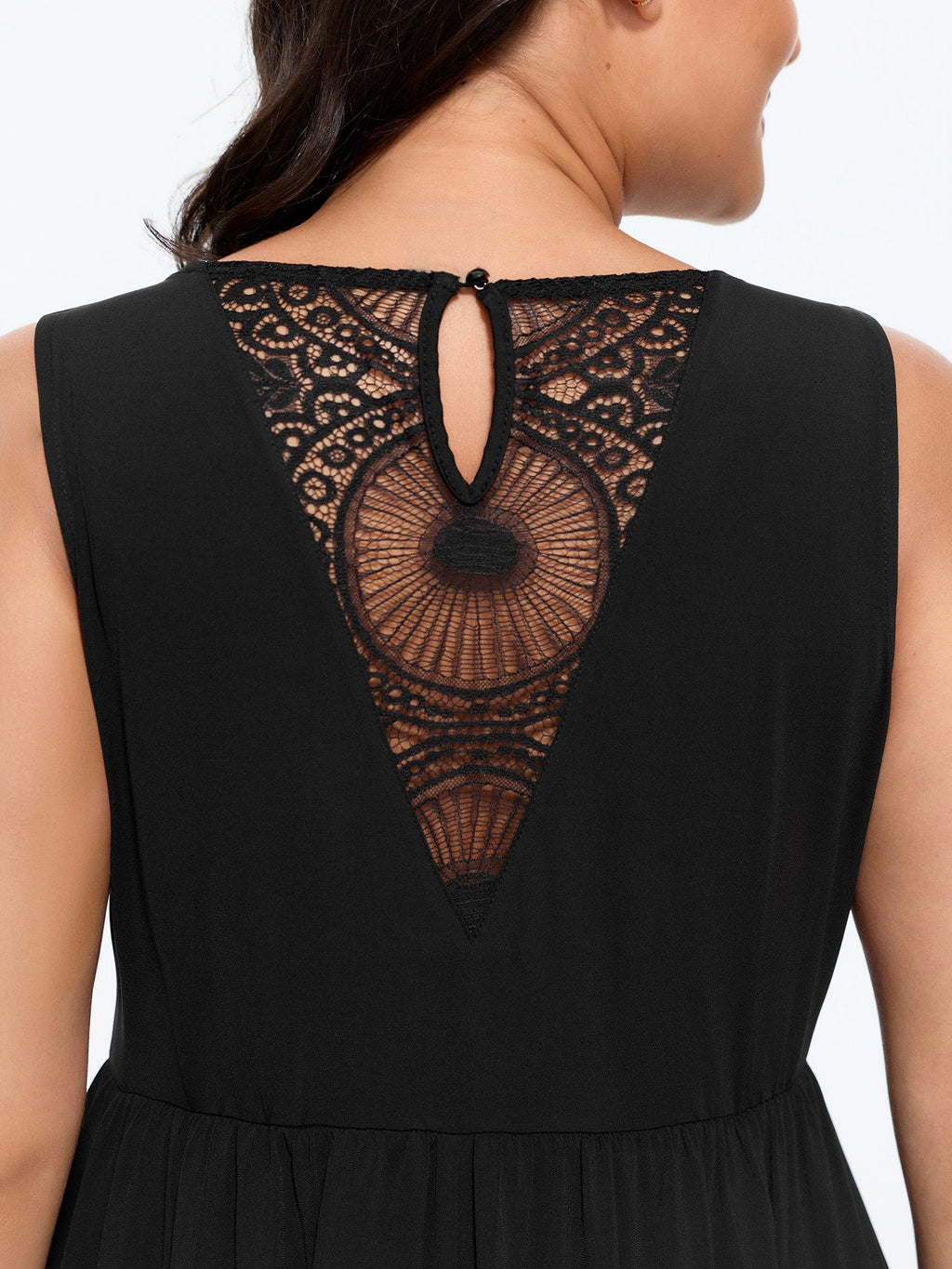 Stretchy Lace Cut-Out Pockets Midi Dress