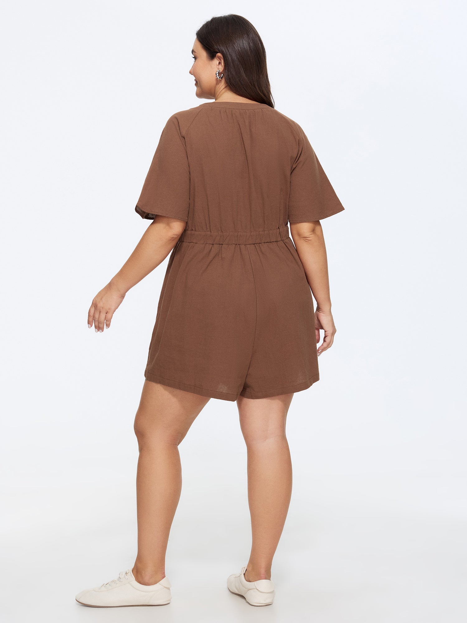 Cotton Split Neckline Pockets Romper