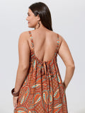 Paisley Print Backless Sleeveless Jumpsuit