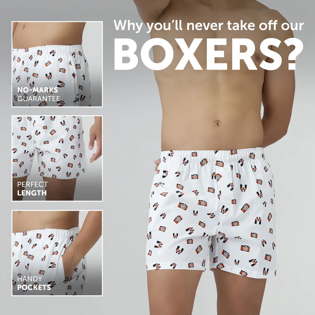 Remix Cotton Boxers Camera White